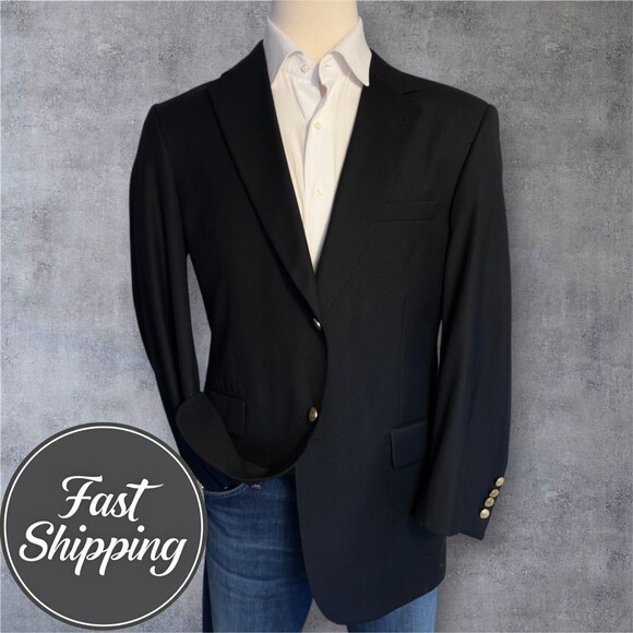 JOS A BANK Mens Blazer 41R WOOL Sport Coat Two Button Jacket Black Suits - Picture 1 of 13